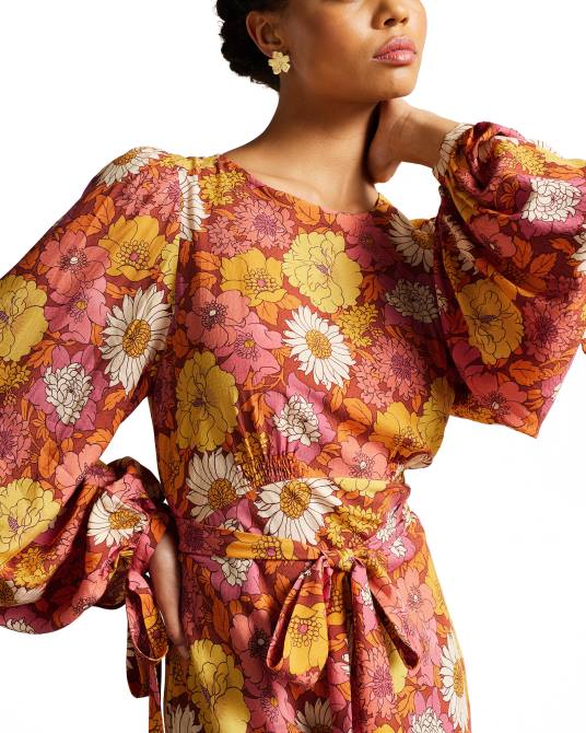 Ted Baker mujer 2ZFP549 ropa vestido midi estampado lelyah rojo