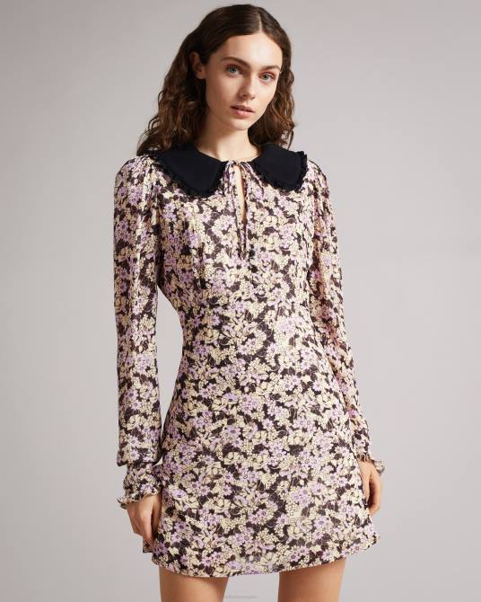 Ted Baker mujer 2ZFP573 ropa vestido corto de vainilla con botones en la parte delantera marron oscuro