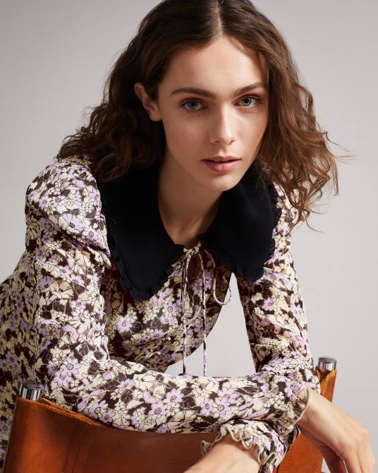 Ted Baker mujer 2ZFP573 ropa vestido corto de vainilla con botones en la parte delantera marron oscuro