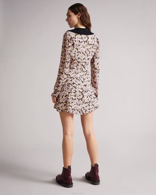 Ted Baker mujer 2ZFP573 ropa vestido corto de vainilla con botones en la parte delantera marron oscuro