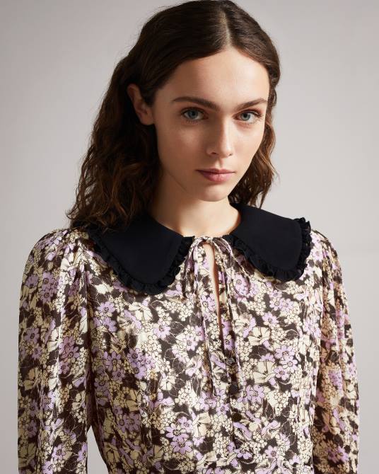 Ted Baker mujer 2ZFP573 ropa vestido corto de vainilla con botones en la parte delantera marron oscuro