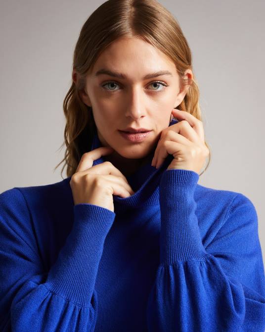 Ted Baker mujer 2ZFP582 ropa vestido de punto aavvaa con detalle lateral fruncido azul brillante