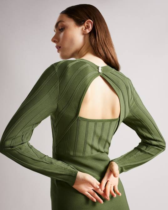 Ted Baker mujer 2ZFP604 ropa vestido de punto con espalda abierta aimyy verde