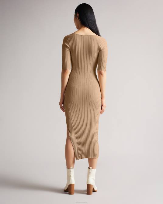 Ted Baker mujer 2ZFP621 ropa vestido de punto con detalle de abertura lateral kiierra marrón claro