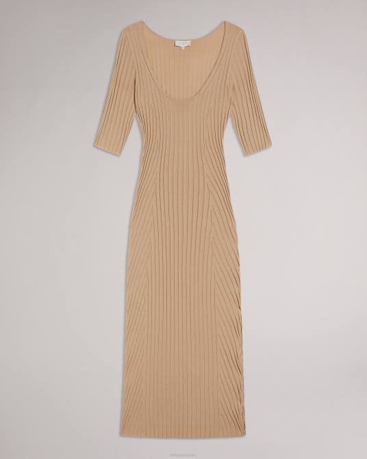 Ted Baker mujer 2ZFP621 ropa vestido de punto con detalle de abertura lateral kiierra marrón claro