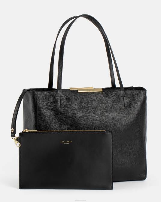 Ted Baker mujer 2ZFP827 bolsas Bolso shopper Clarkia con barra facetada y grano suave negro
