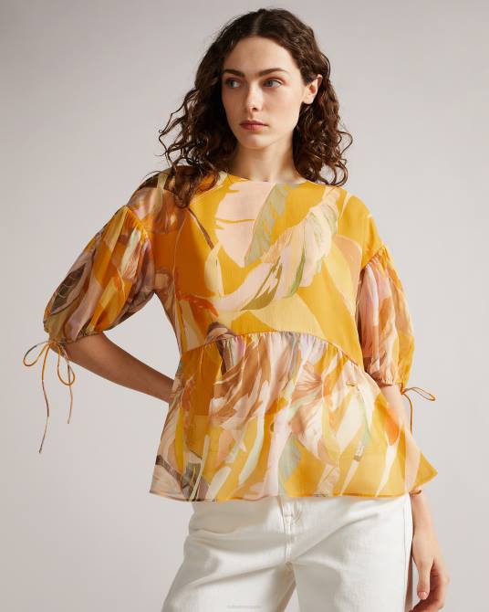 Ted Baker mujer 2ZFP562 ropa top darcila con mangas abullonadas exageradas naranja oscuro