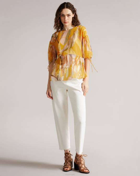 Ted Baker mujer 2ZFP562 ropa top darcila con mangas abullonadas exageradas naranja oscuro