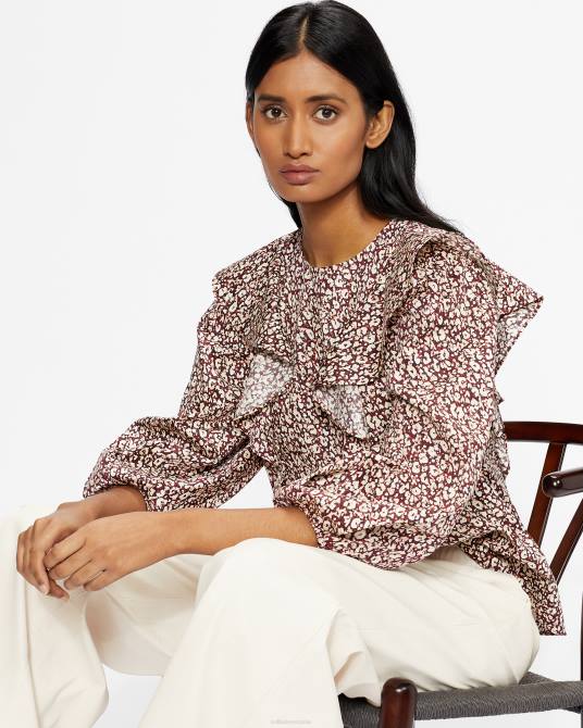 Ted Baker mujer 2ZFP585 ropa top sanjaa con detalle de volante y manga globo Morado oscuro