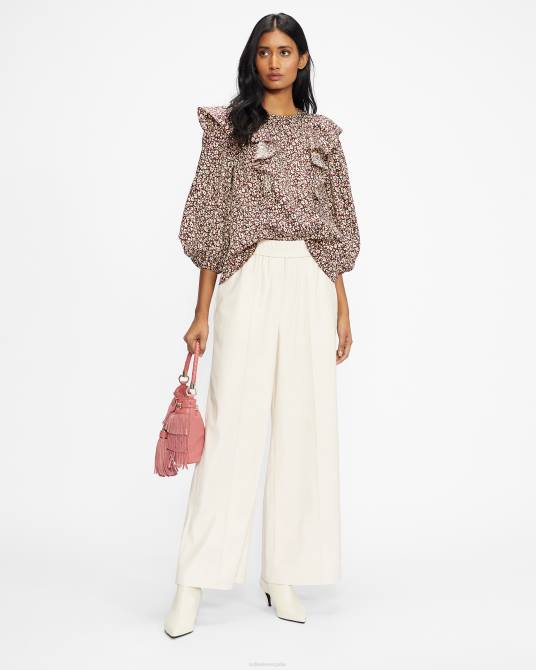 Ted Baker mujer 2ZFP585 ropa top sanjaa con detalle de volante y manga globo Morado oscuro