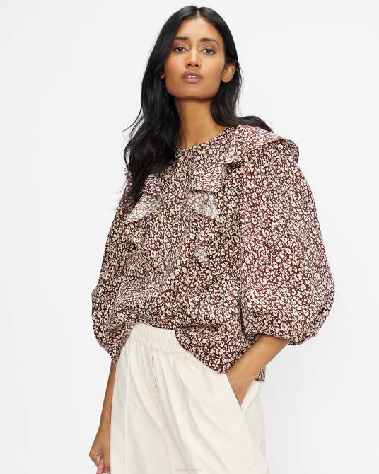 Ted Baker mujer 2ZFP585 ropa top sanjaa con detalle de volante y manga globo Morado oscuro