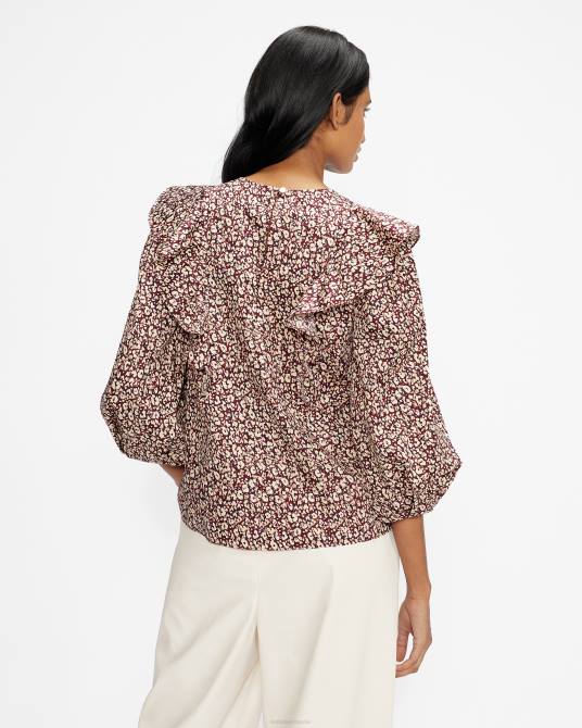 Ted Baker mujer 2ZFP585 ropa top sanjaa con detalle de volante y manga globo Morado oscuro