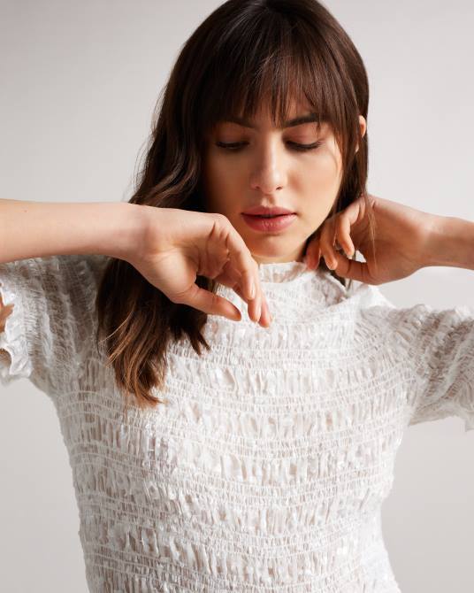 Ted Baker mujer 2ZFP593 ropa tora top fruncido de manga corta blanco