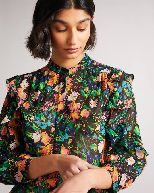 Ted Baker mujer 2ZFP599 ropa blusa carita con volantes en las mangas negro