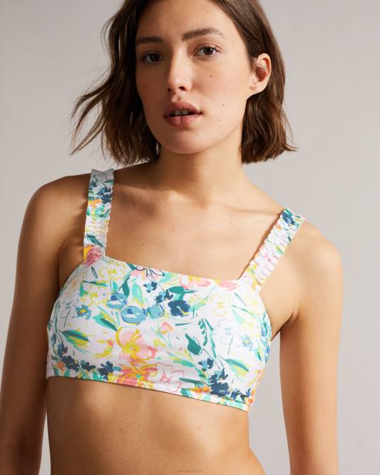 Ted Baker mujer 2ZFP620 ropa top de bikini malray con volantes y flores blanco
