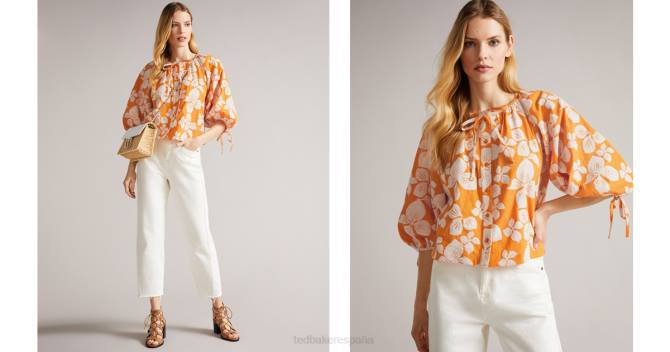 Ted Baker mujer 2ZFP624 ropa Madia blusa raglán con mangas abullonadas naranja oscuro