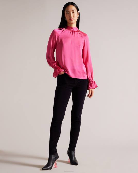 Ted Baker mujer 2ZFP107 ropa Joanha blusa de manga larga con cuello alto y aberturas Rosa profundo