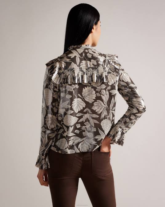 Ted Baker mujer 2ZFP112 ropa blusa dottiah con detalle de pechera con volantes marron oscuro