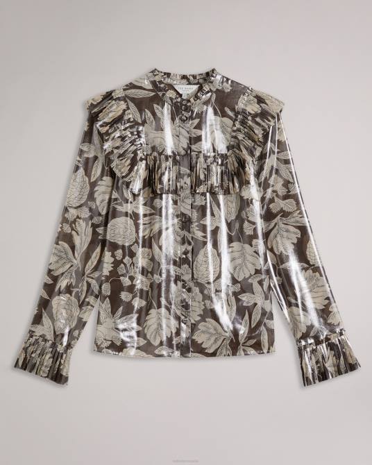 Ted Baker mujer 2ZFP112 ropa blusa dottiah con detalle de pechera con volantes marron oscuro