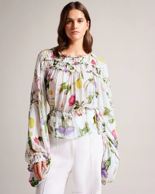 Ted Baker mujer 2ZFP223 ropa blusa estampada Hewette con lazo funcional en la cintura blanco