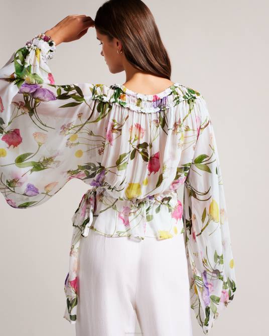 Ted Baker mujer 2ZFP223 ropa blusa estampada Hewette con lazo funcional en la cintura blanco