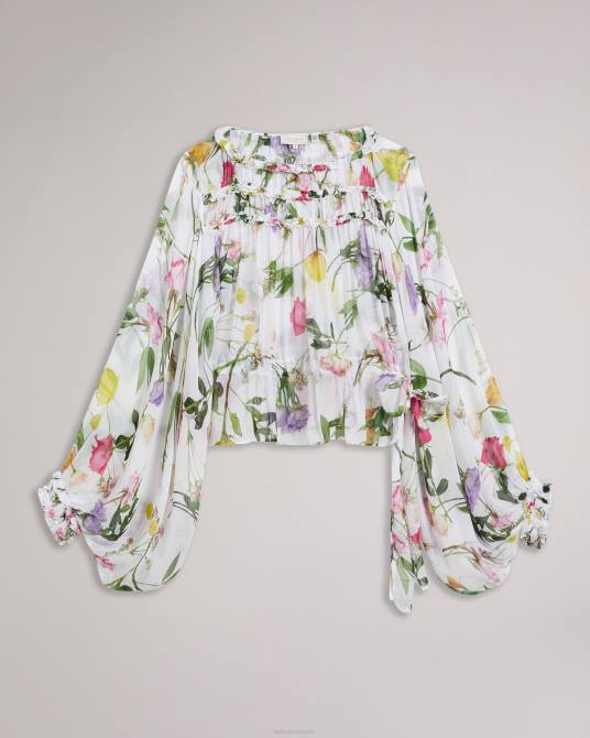 Ted Baker mujer 2ZFP223 ropa blusa estampada Hewette con lazo funcional en la cintura blanco