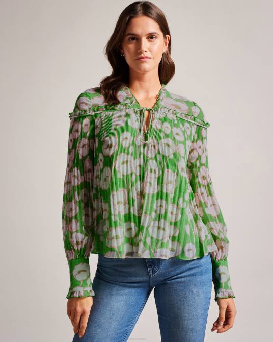 Ted Baker mujer 2ZFP260 ropa blusa con vuelo y mangas abullonadas de ellerie verde
