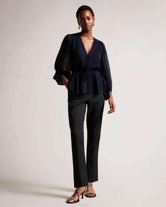 Ted Baker mujer 2ZFP310 ropa blusa frasiah con lazo en la parte delantera azul oscuro