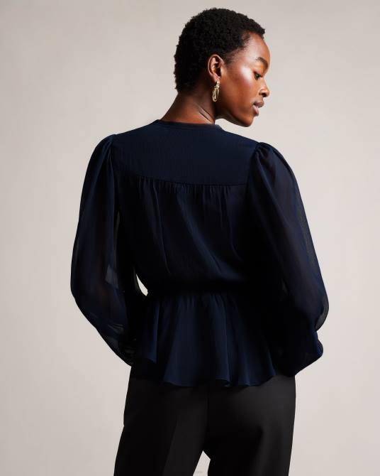 Ted Baker mujer 2ZFP310 ropa blusa frasiah con lazo en la parte delantera azul oscuro