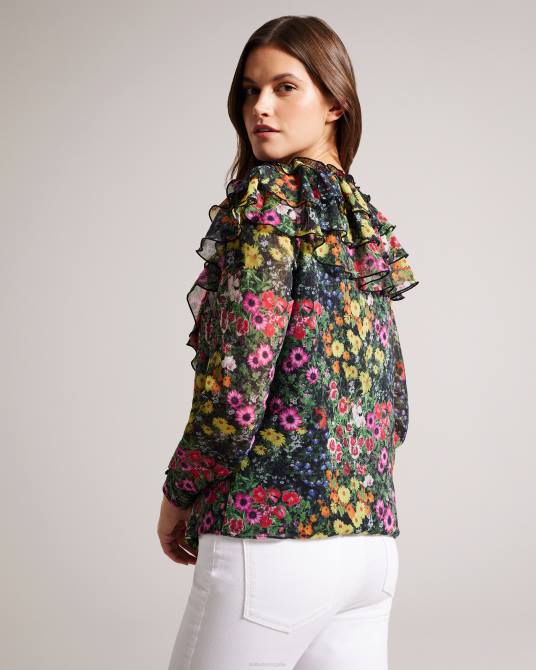 Ted Baker mujer 2ZFP327 ropa Amell blusa de manga larga con cuello en V y volantes negro