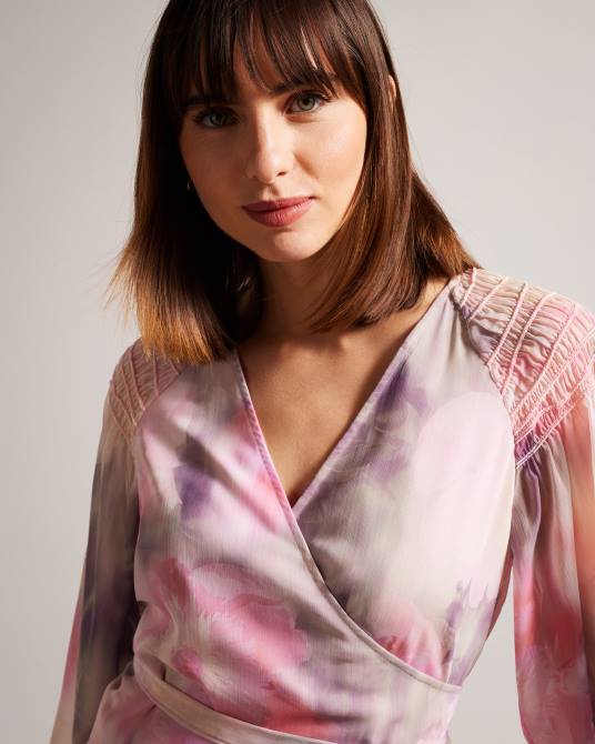 Ted Baker mujer 2ZFP379 ropa blusa cruzada emiliah con hombros fruncidos coral