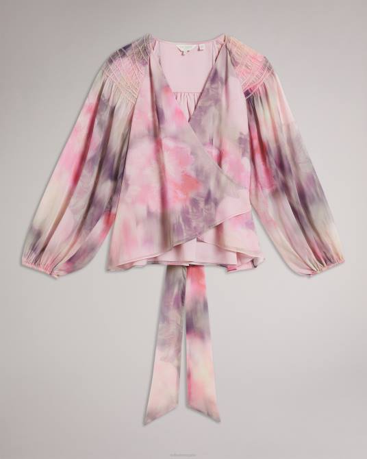 Ted Baker mujer 2ZFP379 ropa blusa cruzada emiliah con hombros fruncidos coral