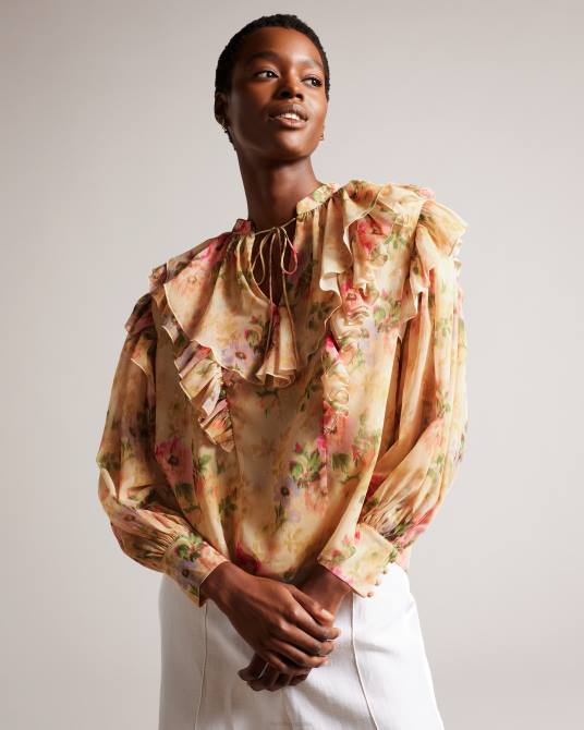 Ted Baker mujer 2ZFP408 ropa blusa helenoh con detalle de volantes y flores broncearse