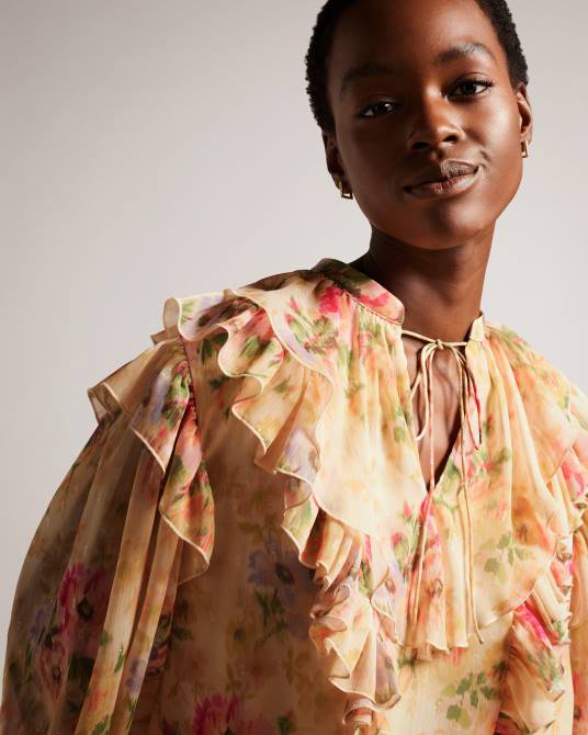 Ted Baker mujer 2ZFP408 ropa blusa helenoh con detalle de volantes y flores broncearse