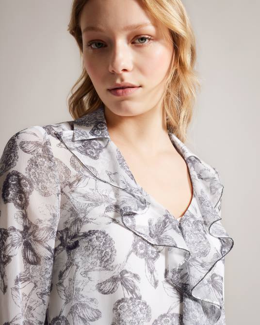 Ted Baker mujer 2ZFP425 ropa blusa con volantes anniye y ribete de bolas de metal blanco