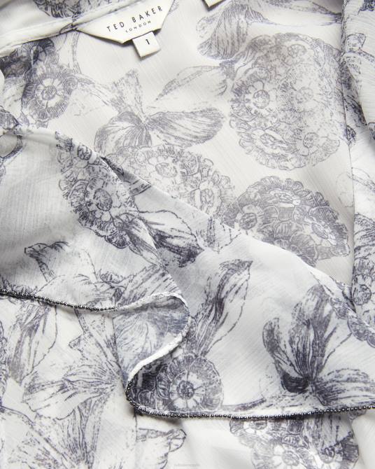 Ted Baker mujer 2ZFP425 ropa blusa con volantes anniye y ribete de bolas de metal blanco