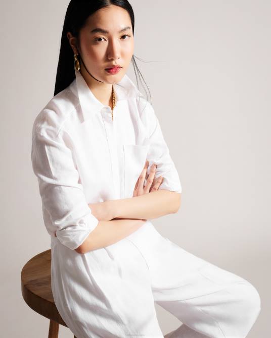 Ted Baker mujer 2ZFP463 ropa camisa larga de lino dorahh blanco