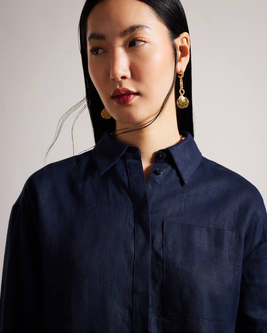 Ted Baker mujer 2ZFP476 ropa camisa larga de lino dorahh Armada