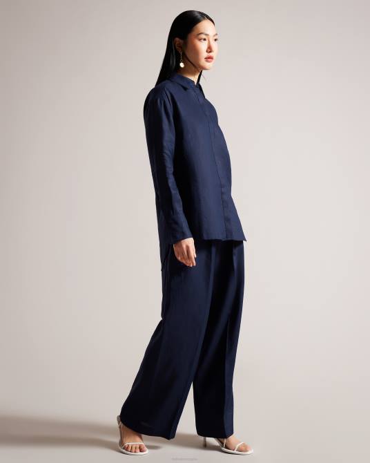 Ted Baker mujer 2ZFP476 ropa camisa larga de lino dorahh Armada