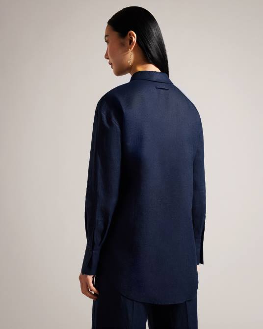 Ted Baker mujer 2ZFP476 ropa camisa larga de lino dorahh Armada