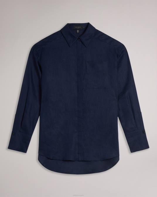 Ted Baker mujer 2ZFP476 ropa camisa larga de lino dorahh Armada