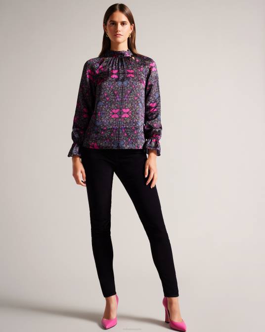 Ted Baker mujer 2ZFP71 ropa blusa heiydii de satén con cuello alto y estampado de mariposas negro