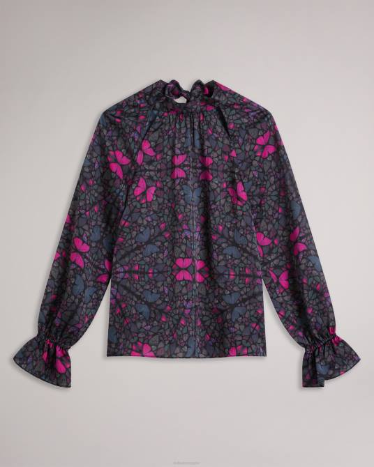 Ted Baker mujer 2ZFP71 ropa blusa heiydii de satén con cuello alto y estampado de mariposas negro