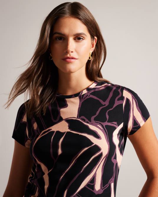 Ted Baker mujer 2ZFP122 ropa camiseta ajustada con diseño abstracto de chrissi rosa nude