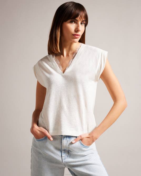 Ted Baker mujer 2ZFP138 ropa Chaleco effiy con cuello en V y escote de encaje blanco