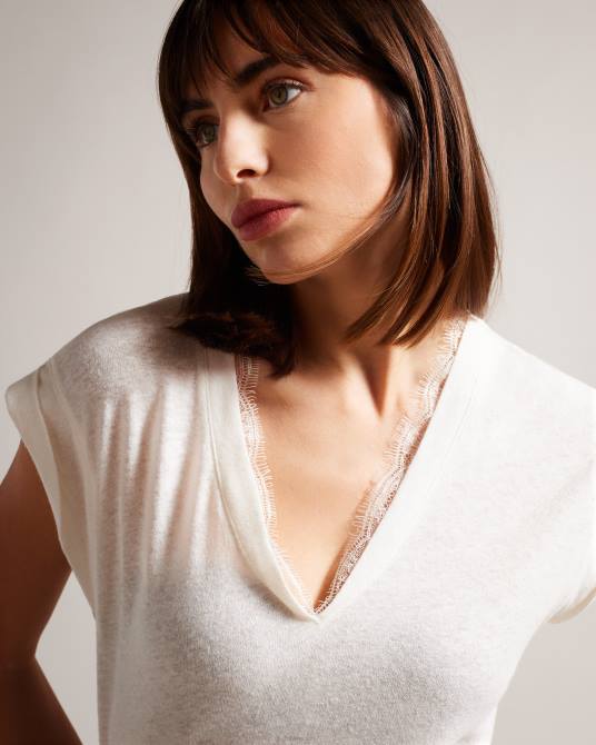 Ted Baker mujer 2ZFP138 ropa Chaleco effiy con cuello en V y escote de encaje blanco