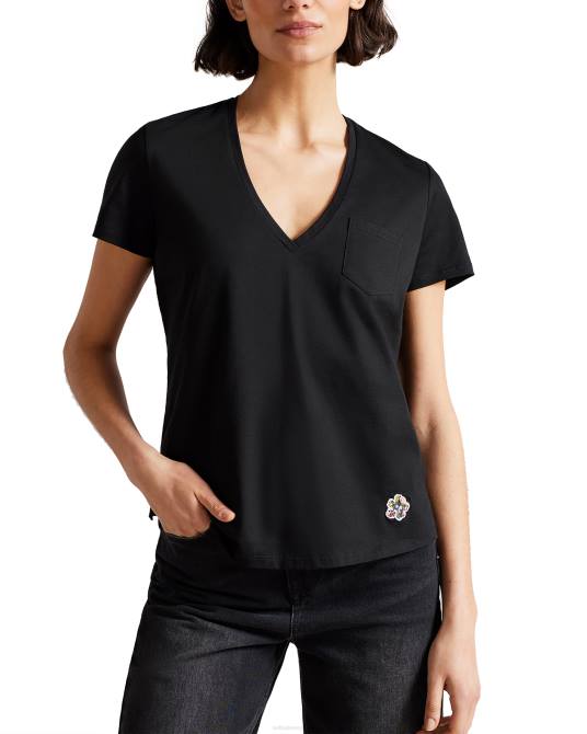 Ted Baker mujer 2ZFP169 ropa camiseta de corte fácil con cuello en v de lovage negro