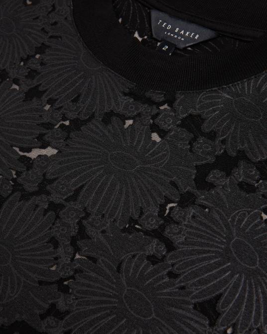 Ted Baker mujer 2ZFP186 ropa camiseta holgada con encaje floral maralo negro