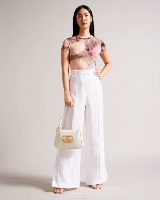 Ted Baker mujer 2ZFP263 ropa Camiseta ajustada con estampado floral y cuello retorcido de Yazmean coral