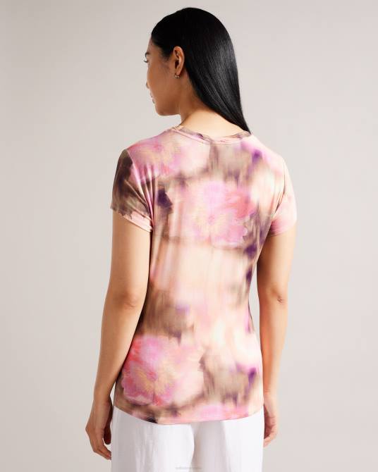 Ted Baker mujer 2ZFP263 ropa Camiseta ajustada con estampado floral y cuello retorcido de Yazmean coral